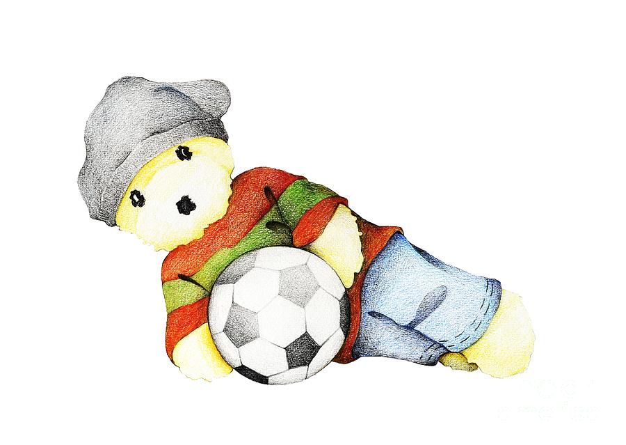 900x639 Hand Drawn Of Cute Teddy Bear Playing Soccer Ball Drawing - Toy Bear Drawing