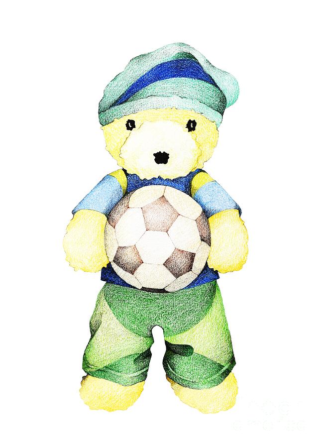 653x900 Hand Drawn Of Teddy Bear Holding A Soccer Ball Drawing - Toy Bear Drawing