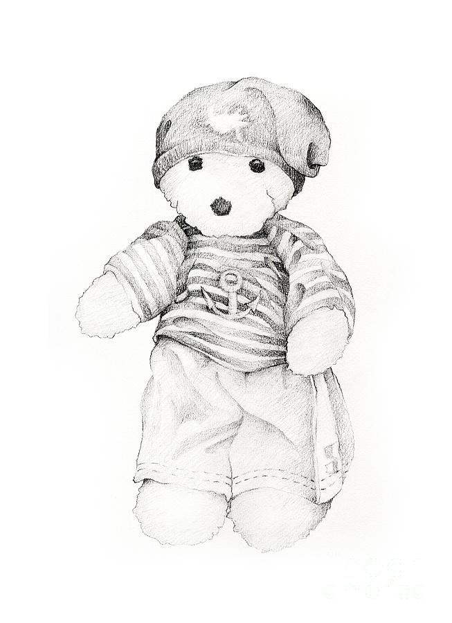 653x900 Hand Drawn Lovely Teddy Bear In Sailor Shirts Drawing - Toy Bear Drawing