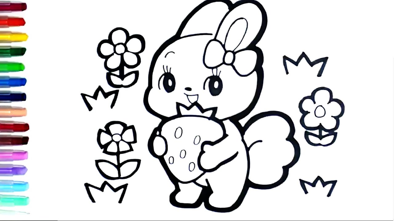 1280x720 Rabbits And Strawberries Coloring And Drawing For Kids - Toy Box Drawing