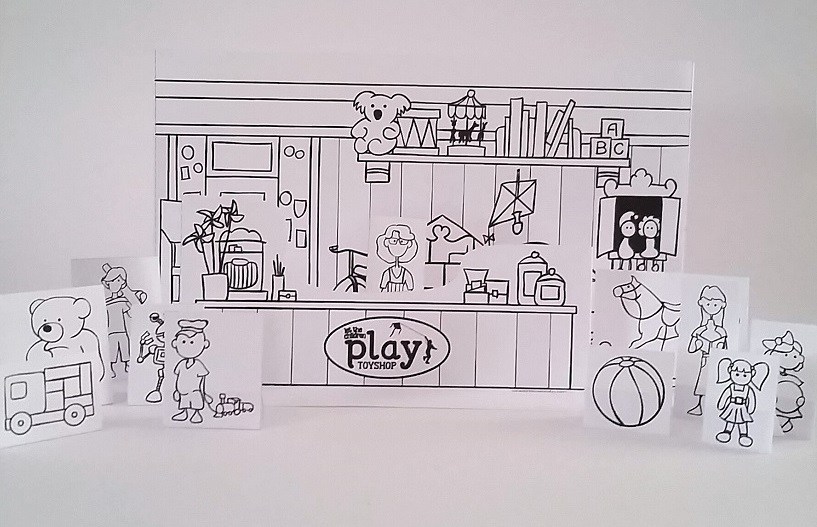 817x527 Printable Paper City - Toy Shop Drawing