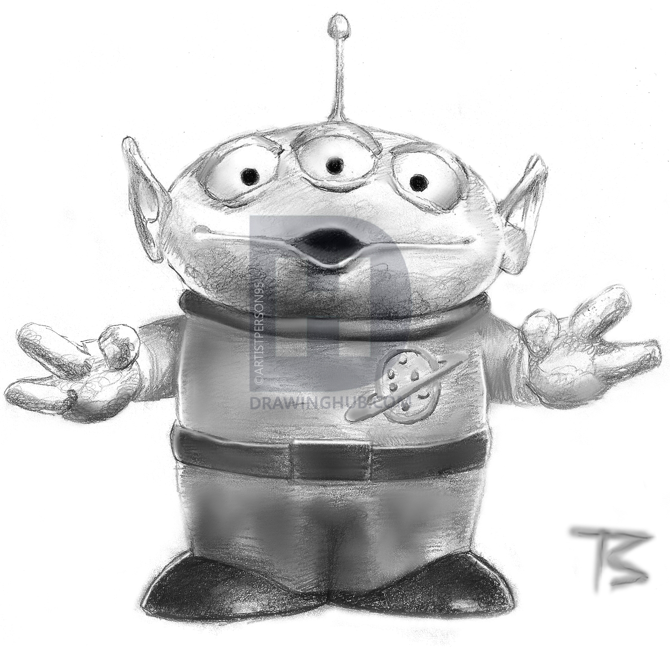 1377x1330 Toy Story Alien Drawing - Toy Story Alien Drawing