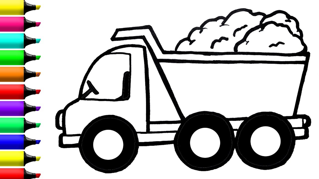 1280x720 dump truck coloring pages learn colors for kids draw glitter - Toy Truck Drawing