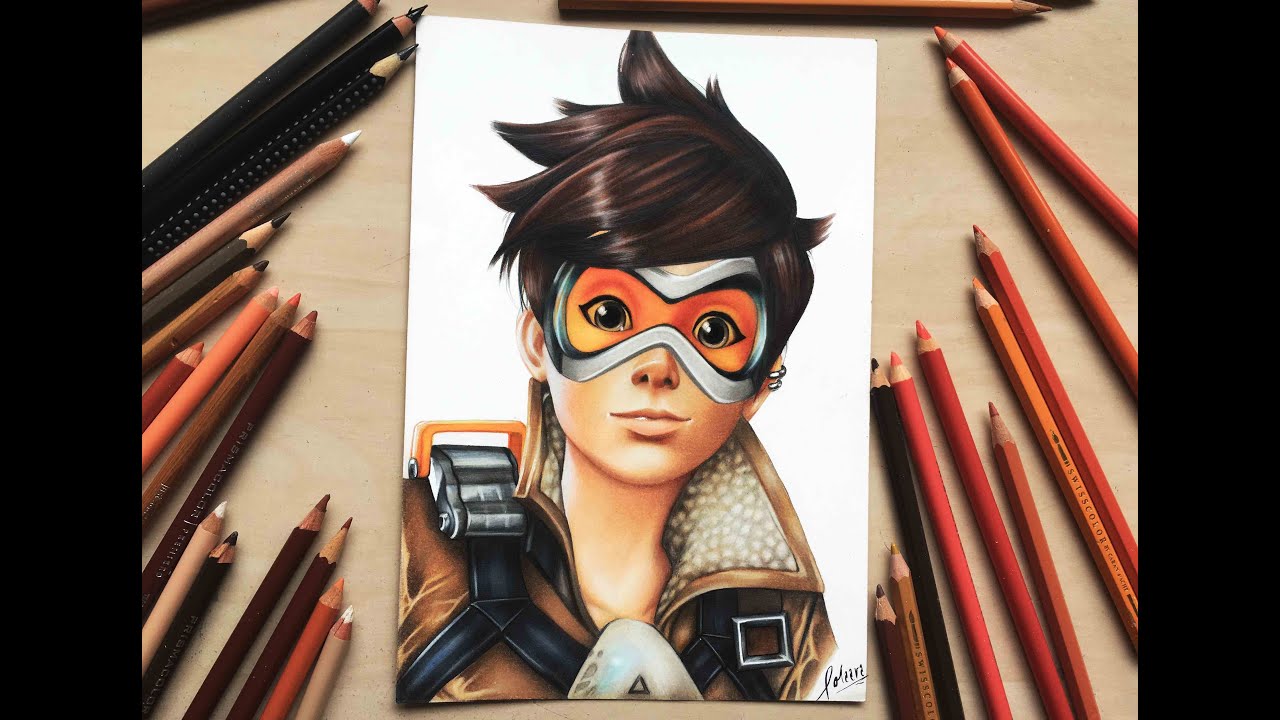1280x720 Drawing Tracer From Overwatch Using Coloured Pencils - Tracer Drawing