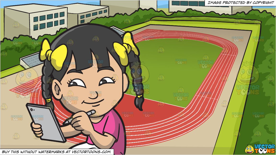1152x648 an asian girl drawing something on her mobile tablet and track - Track And Field Drawing
