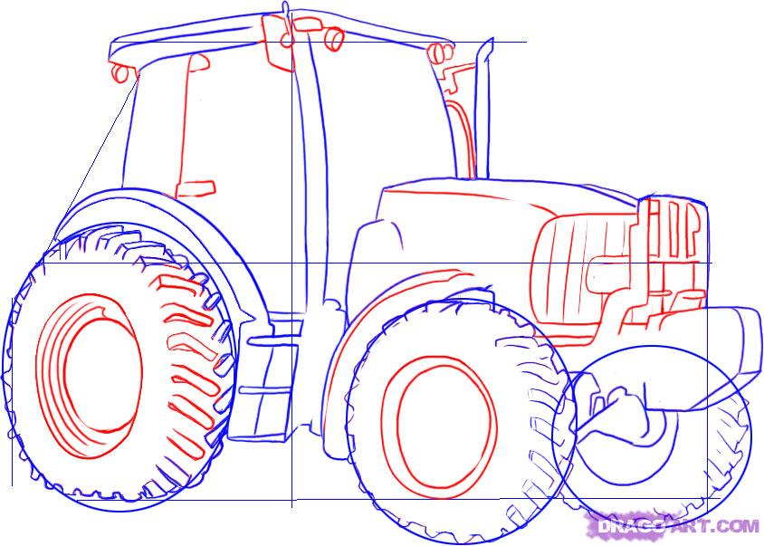 844x603 How To Draw A Tractor, Step - Tractor Drawing Easy