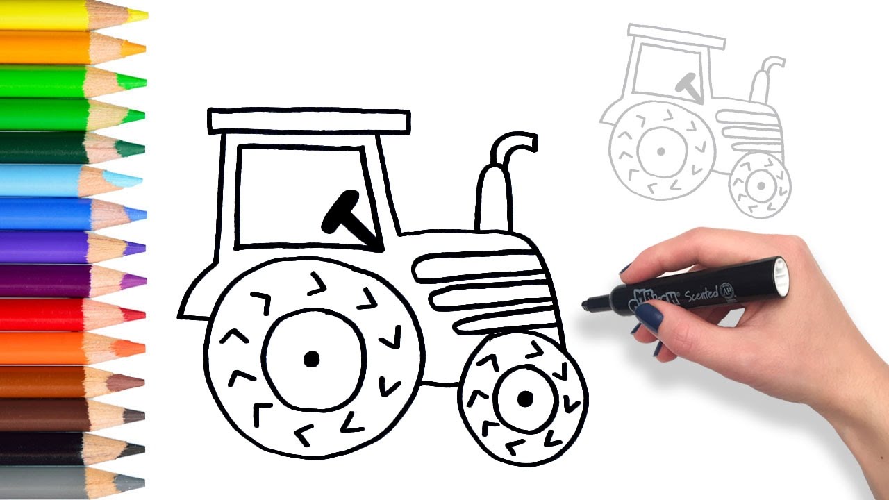 1280x720 Learn To Draw A Tractor Teach Drawing For Kids And Toddlers - Tractor Drawing For Kid
