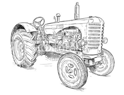 400x306 vector artistic pen and ink drawing of old tractor tractor was - Tractor Line Drawing