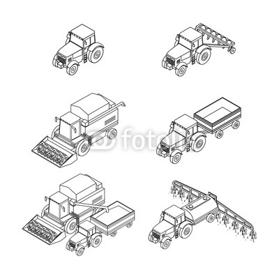 400x400 Vector Illustration Set Of Outline Agricultural Icons Farm - Tractor Outline Drawing