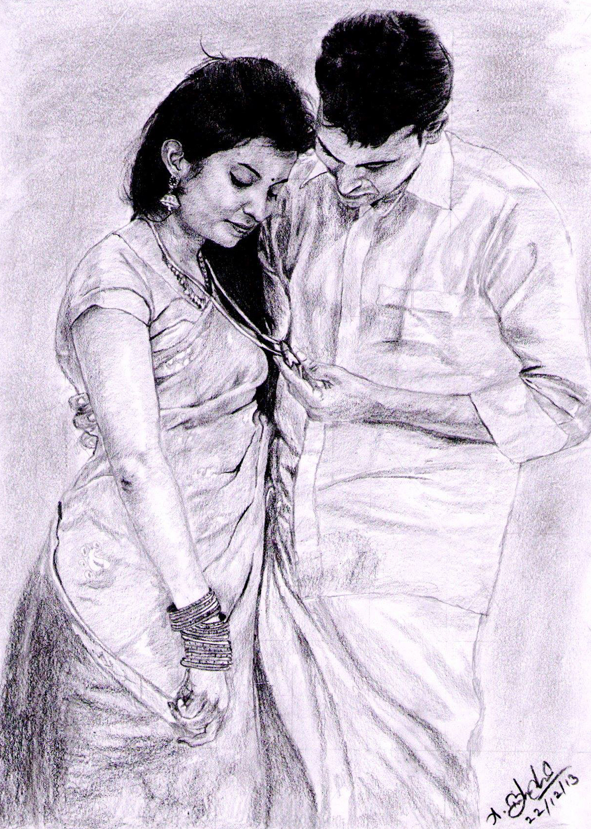 1200x1683 indian traditional couple - Traditional Drawing