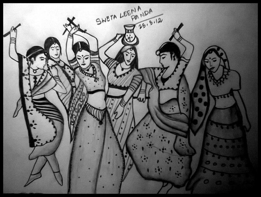 900x680 indian traditional dance drawing - Traditional Drawing