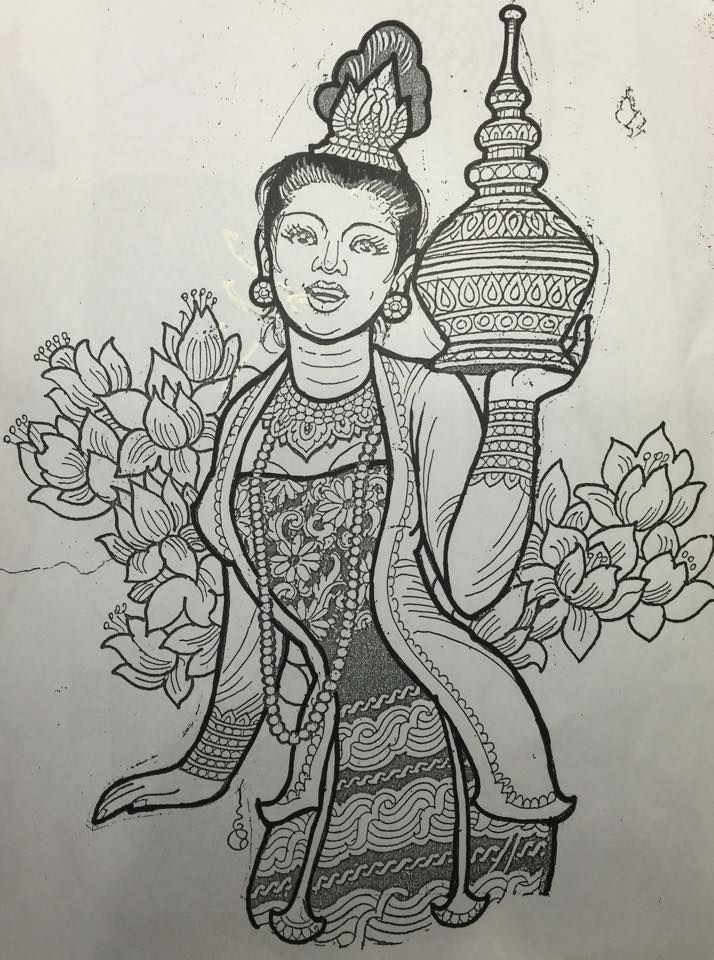 714x960 Myanmar Ancient Girl Sketch - Traditional Drawing