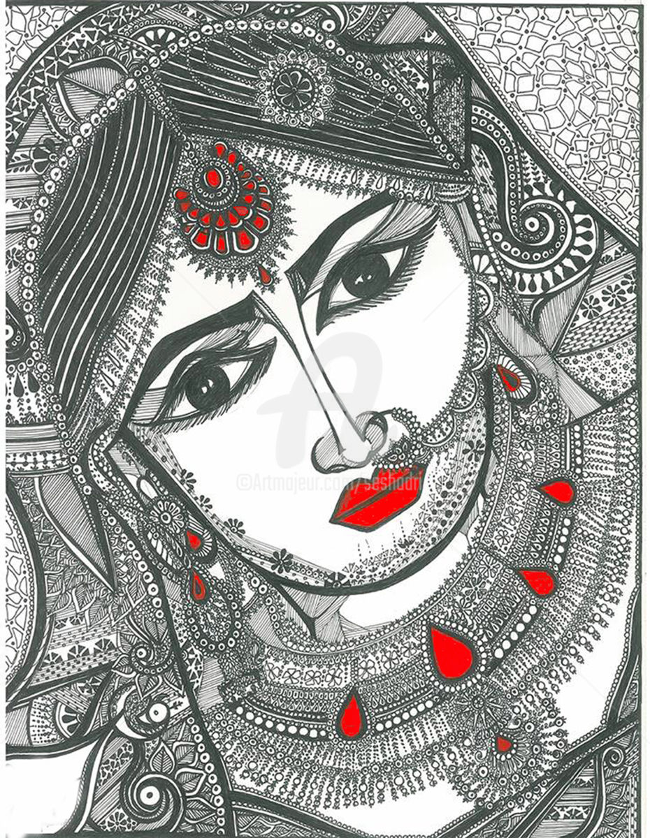 930x1200 Bride Of India Drawing - Traditional Drawing