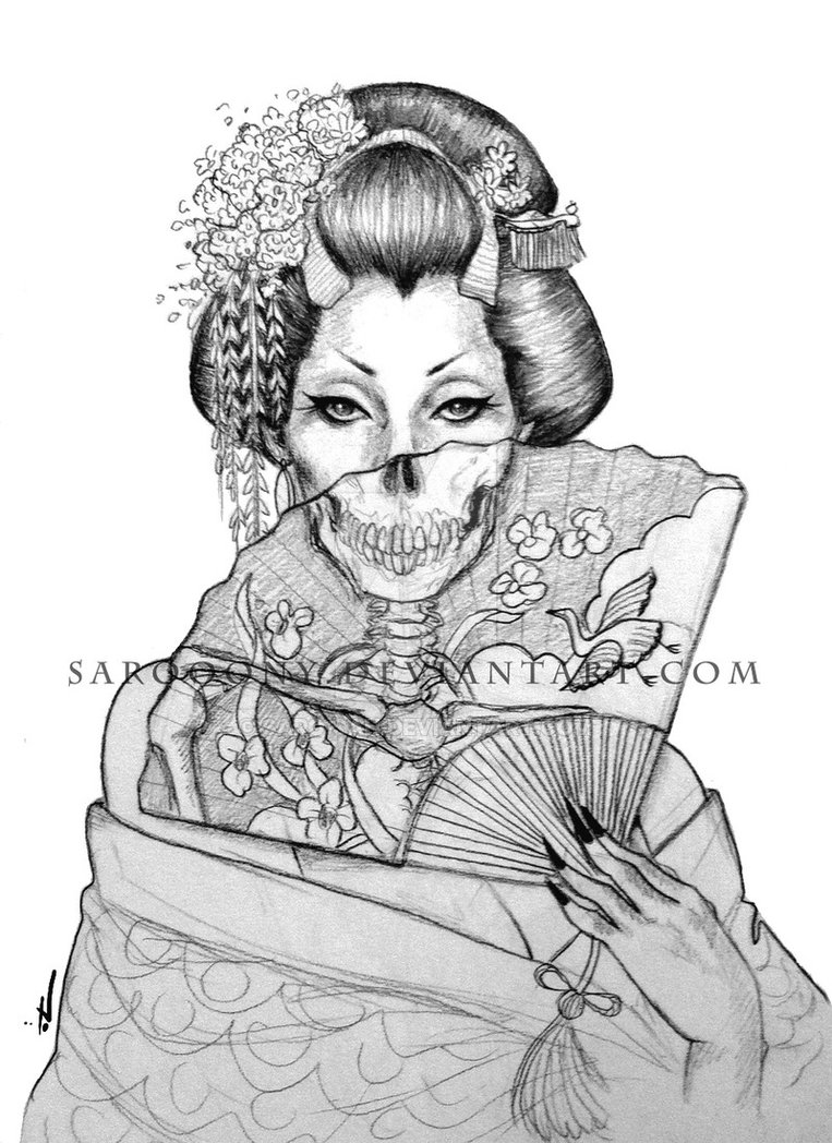 763x1048 geisha - Traditional Geisha Drawing