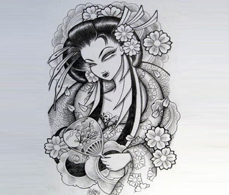 450x382 top geisha tattoo designs - Traditional Geisha Drawing