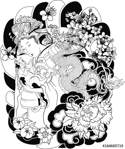 422x500 traditional japanese tattoo style japanese women in kimono - Traditional Geisha Drawing