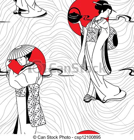 450x470 vector of traditional japanese geis japanese geisha seamless pattern - Traditional Geisha Drawing