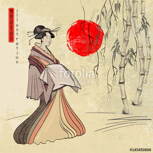 500x500 geisha, ancient japan, classical japanese woman ancient style - Traditional Geisha Drawing