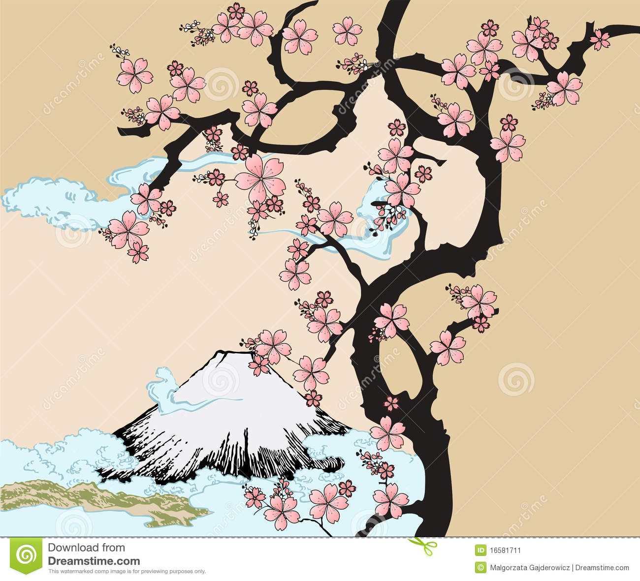 1300x1181 Sakura Tree Drawing Inspired - Traditional Japanese Drawings