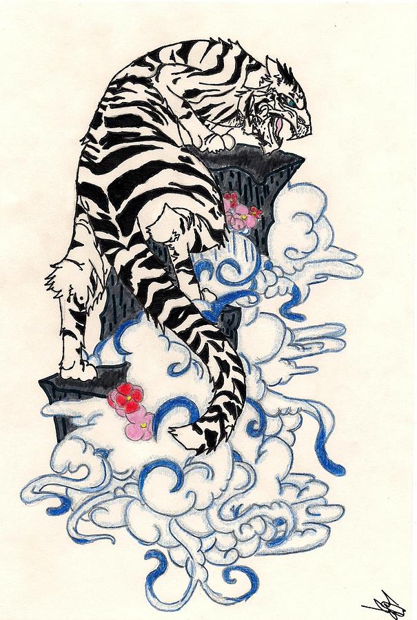 605x900 traditional japanese style tiger drawing - Traditional Japanese Drawings