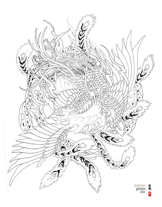 550x700 traditional japanese phoenix drawing - Traditional Japanese Drawings