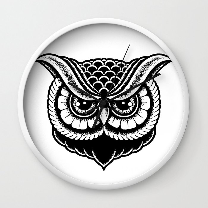 700x700 traditional owl print wall clock - Traditional Owl Drawing