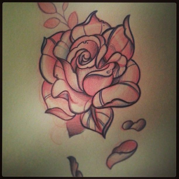 612x612 Traditional American Rose Tattoo - Traditional Rose Drawing