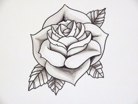 580x435 Traditional Rose Tattoo Outline - Traditional Rose Tattoo Drawing