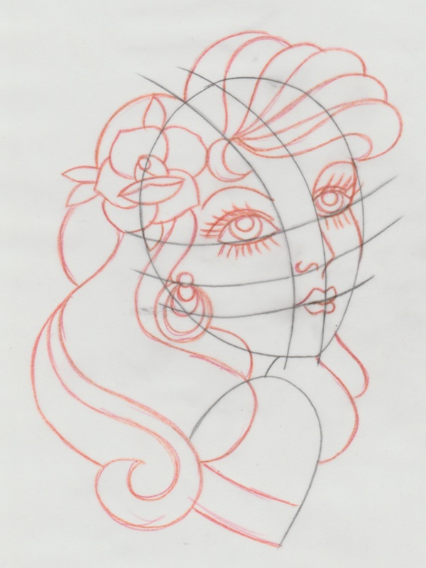 600x800 How To Draw A Vintage Pin Up Portrait Tattoo Illustration - Traditional Tattoo Drawings