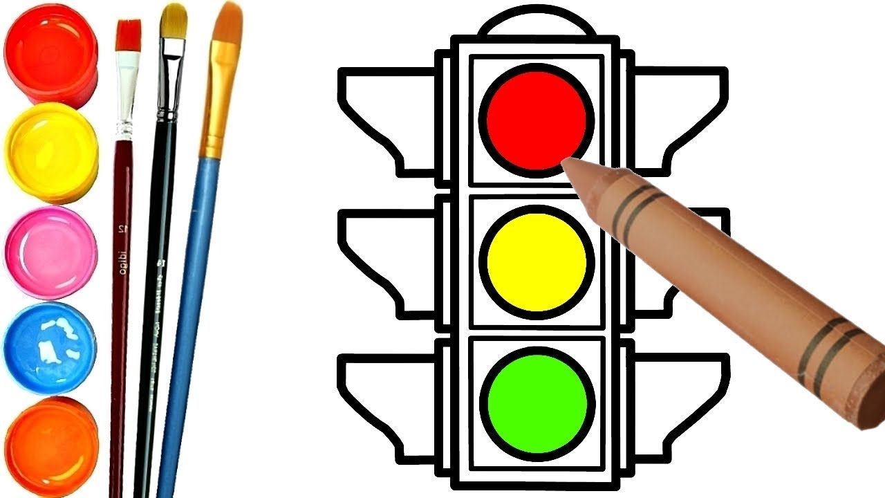 1280x720 traffic light coloring book learn colors for kids - Traffic Light Drawing