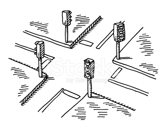 566x440 crossroads traffic lights drawing stock vector - Traffic Light Drawing