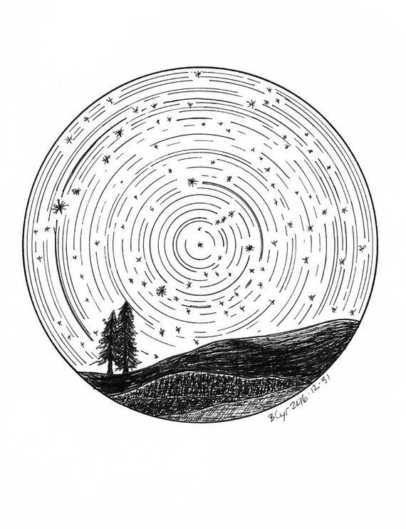 570x742 Star Trails Tree Buddies With Orion Giclee Print Etsy - Trail Drawing