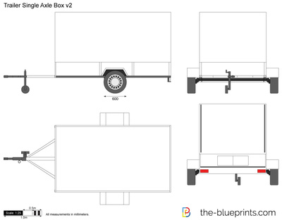 400x312 Trailer Single Axle Box Vector Drawing - Trailer Drawing