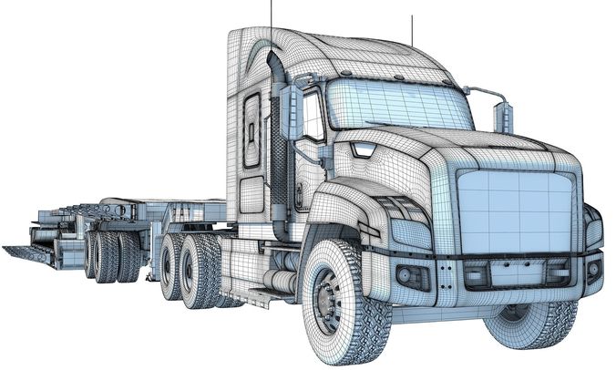 676x406 lowboy trailer with truck cgtrader - Trailer Truck Drawing
