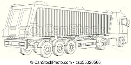 450x222 semi trailer dump truck sketch isolated on white background - Trailer Truck Drawing