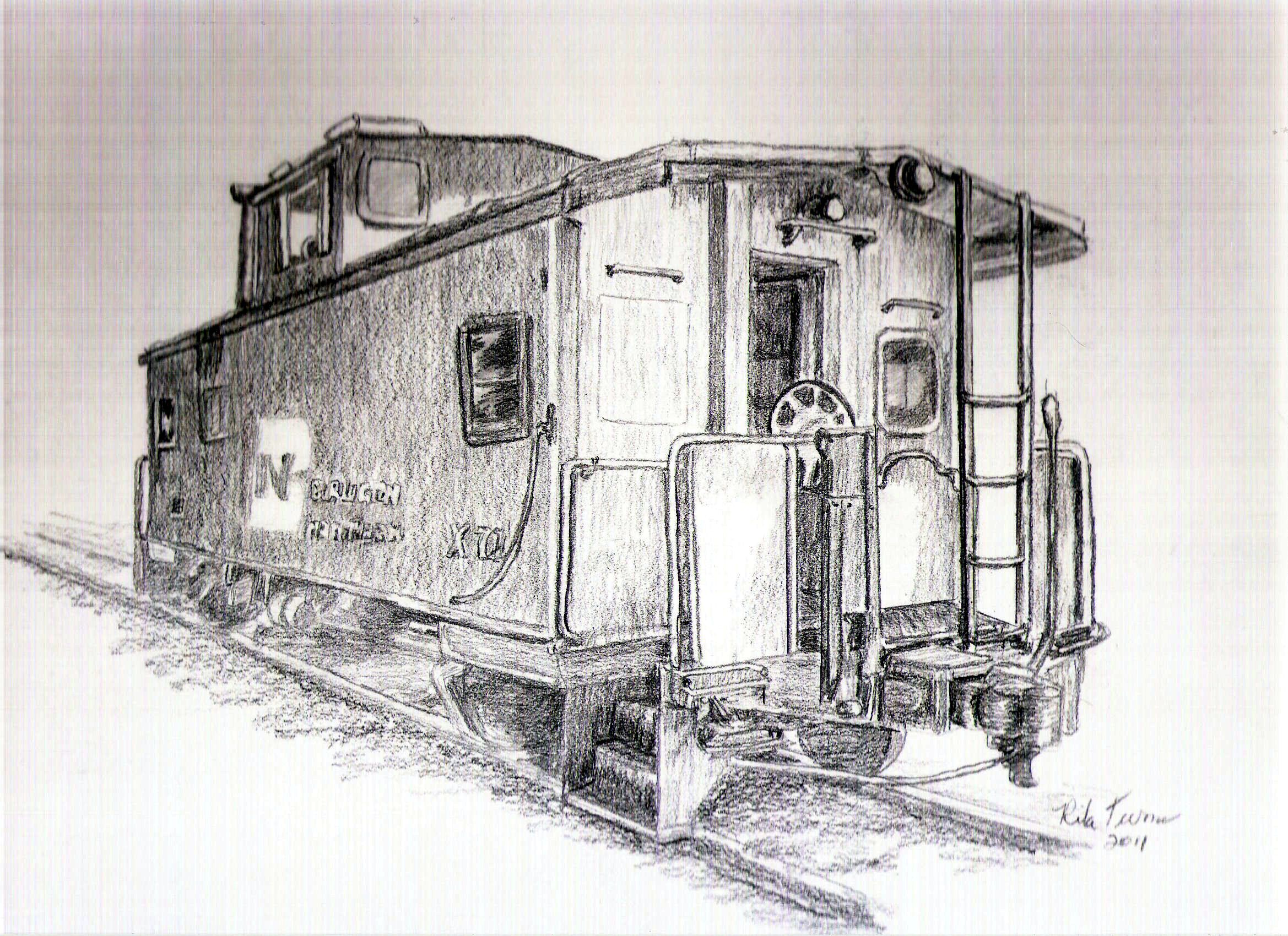 2338x1700 Pencil Drawing Of Caboose - Train Caboose Drawing
