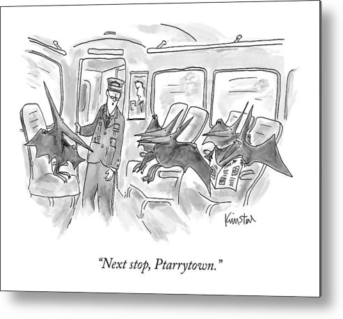 493x459 A Train Conductor Makes An Announcement To A Car Metal Print - Train Conductor Drawing