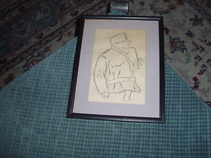 300x225 Vintage Train Conductor Pencil Drawing Signed F Simak Ebay - Train Conductor Drawing