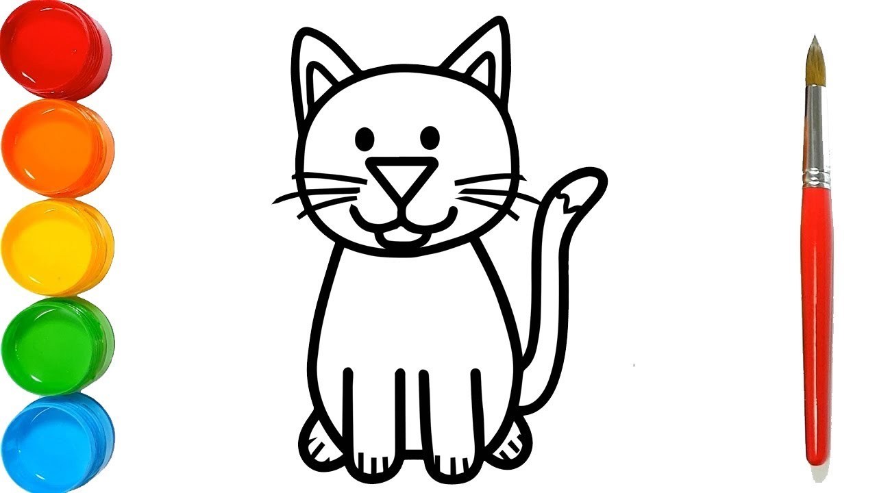 1280x720 How To Draw A Cat For Kids Cat Drawing For Kids Cat Coloring - Train Drawing For Children