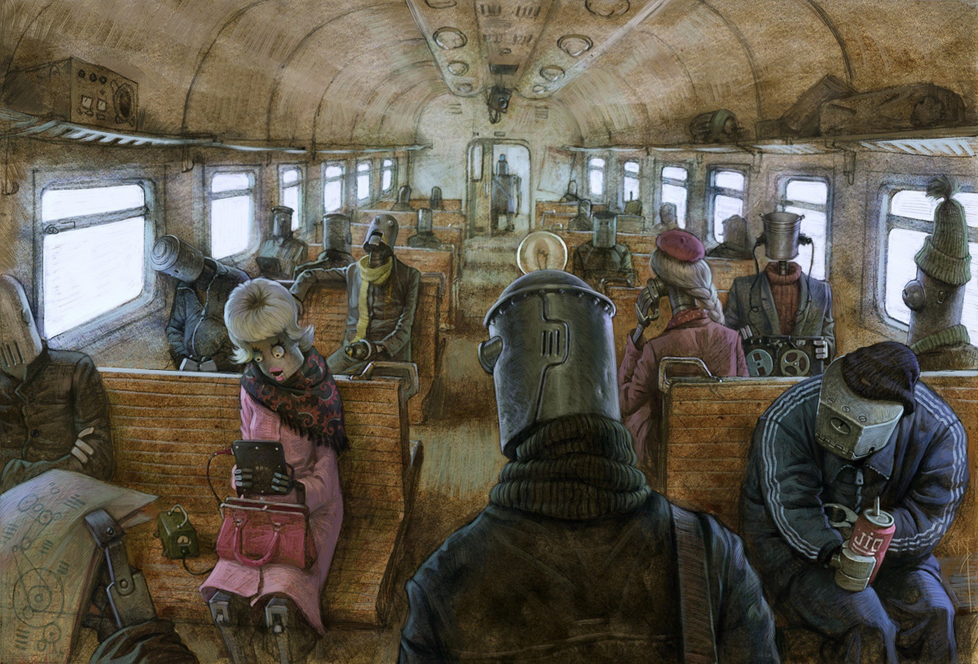1920x1304 Fantasy Art, Artwork, Drawing, Train, Vehicle Interiors, Metal - Train Drawing Games