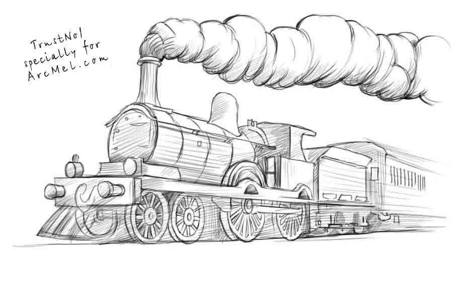 916x600 How To Draw A Train Step - Train Drawing Images