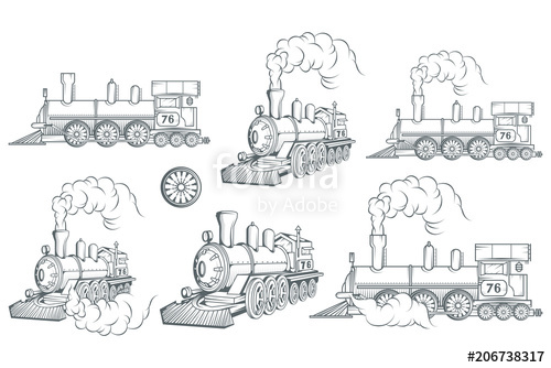 500x334 set of different locomotive old train logo locomotive drawing - Train Drawing Pictures