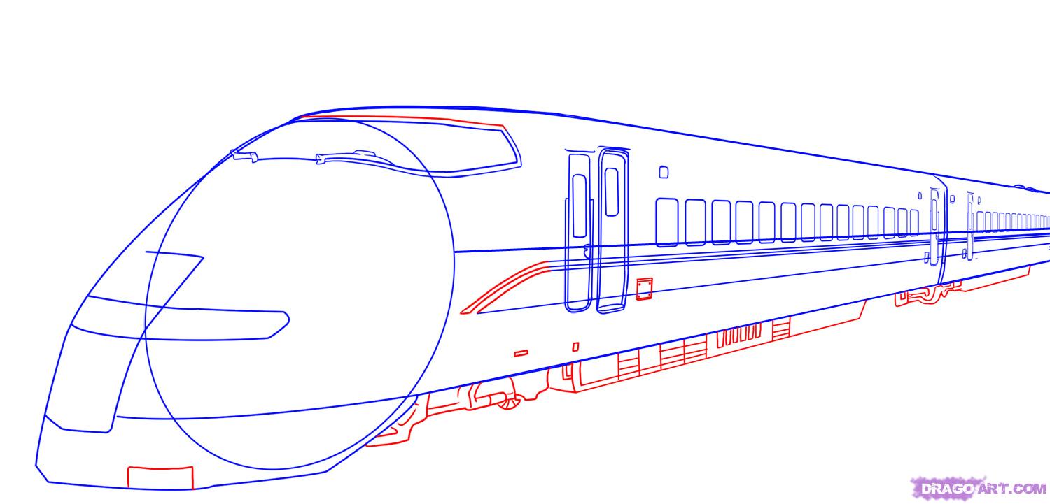 1500x721 Step How To Draw A Bullet Train - Train Outline Drawing