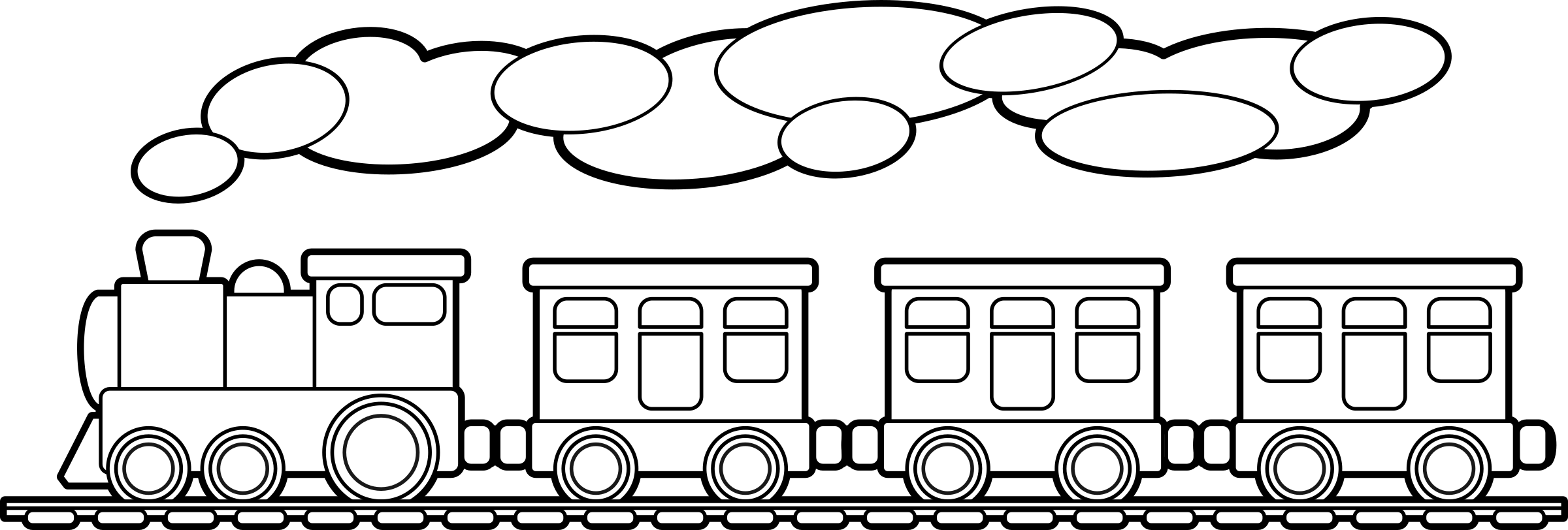 2400x812 Clipart - Train Outline Drawing