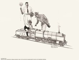 300x230 norman rockwell original pencil drawing locomotive signed print - Train Pencil Drawing
