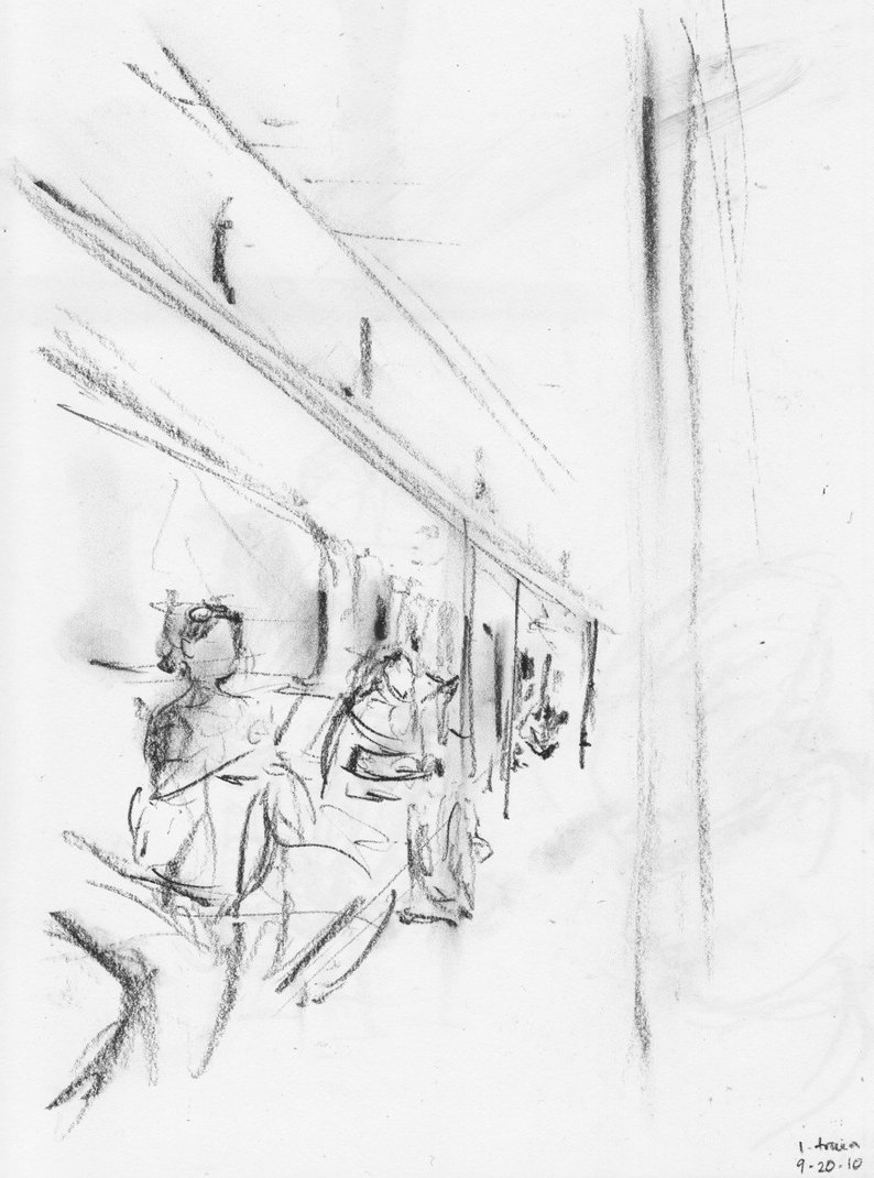 794x1070 One Train Scene Nyc Subway Print Of Original Pencil Etsy - Train Pencil Drawing