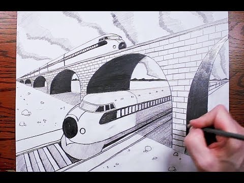 480x360 how to draw criss crossing trains in two point perspective - Train Perspective Drawing