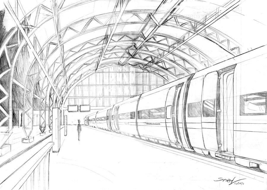 900x642 the arches in the ceiling and on the train give this drawing - Train Perspective Drawing
