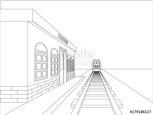 500x375 Design Perspective Of Railway Station Stock Image And Royalty - Train Perspective Drawing