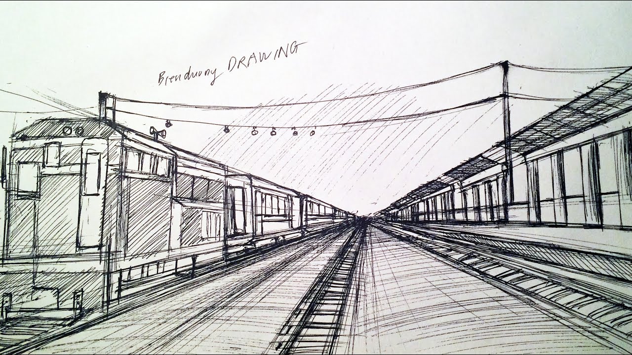 Train Perspective Drawing at PaintingValley.com | Explore collection of
